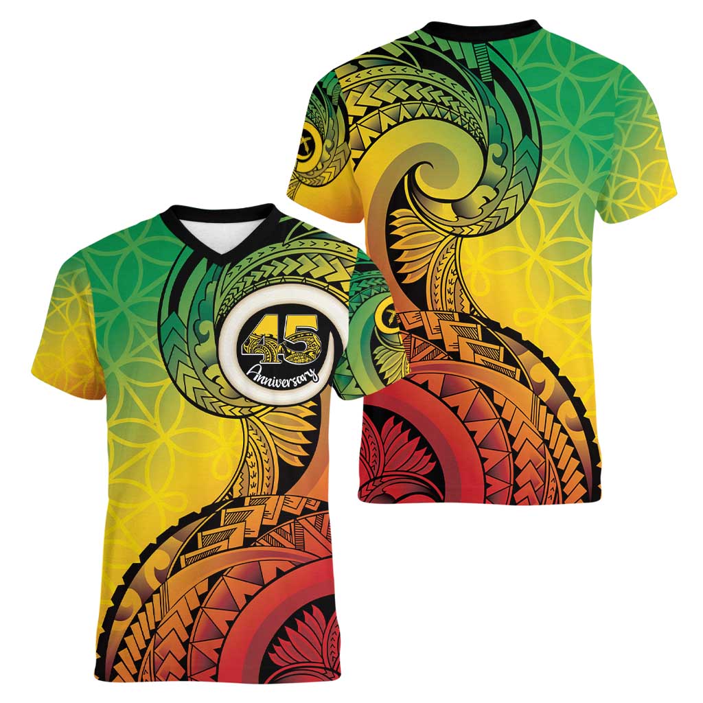 Vanuatu 45th Independence Anniversary Women V-Neck T-Shirt Ni-Van Sandroing - Polynesian Pride