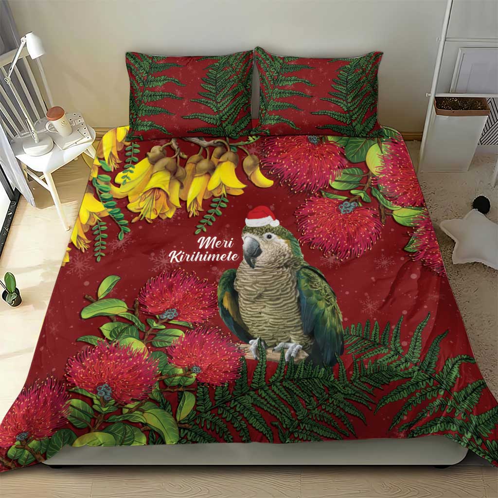 Kakapo Bird New Zealand Bedding Set Floral Christmas
