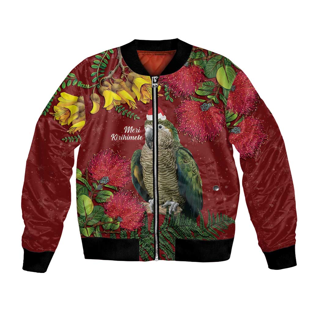 Kakapo Bird New Zealand Bomber Jacket Floral Christmas