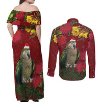 Kakapo Bird New Zealand Couples Matching Off Shoulder Maxi Dress and Long Sleeve Button Shirt Floral Christmas LT7 - Polynesian Pride