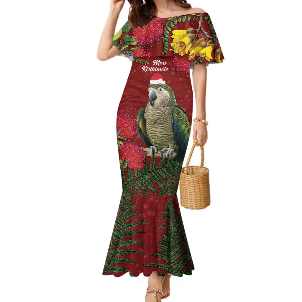 Kakapo Bird New Zealand Family Matching Mermaid Dress and Hawaiian Shirt Floral Christmas