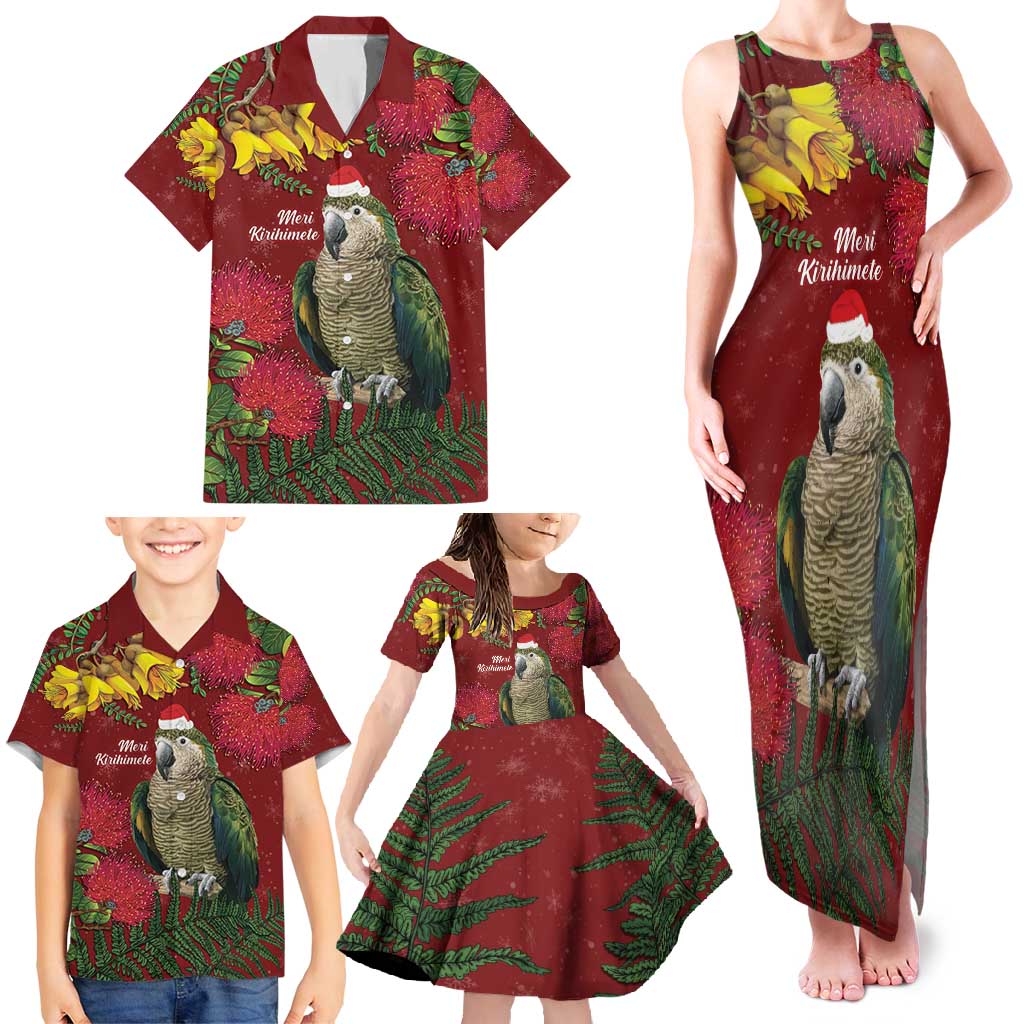 Kakapo Bird New Zealand Family Matching Tank Maxi Dress and Hawaiian Shirt Floral Christmas