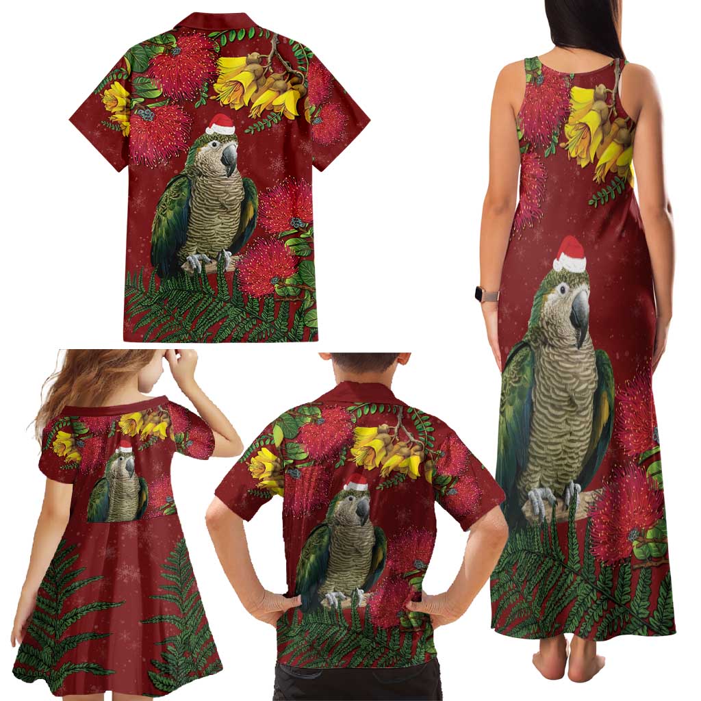 Kakapo Bird New Zealand Family Matching Tank Maxi Dress and Hawaiian Shirt Floral Christmas