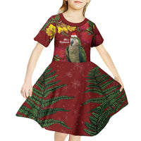 Kakapo Bird New Zealand Kid Short Sleeve Dress Floral Christmas