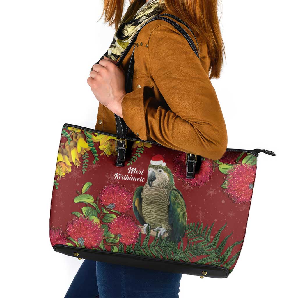 Kakapo Bird New Zealand Leather Tote Bag Floral Christmas