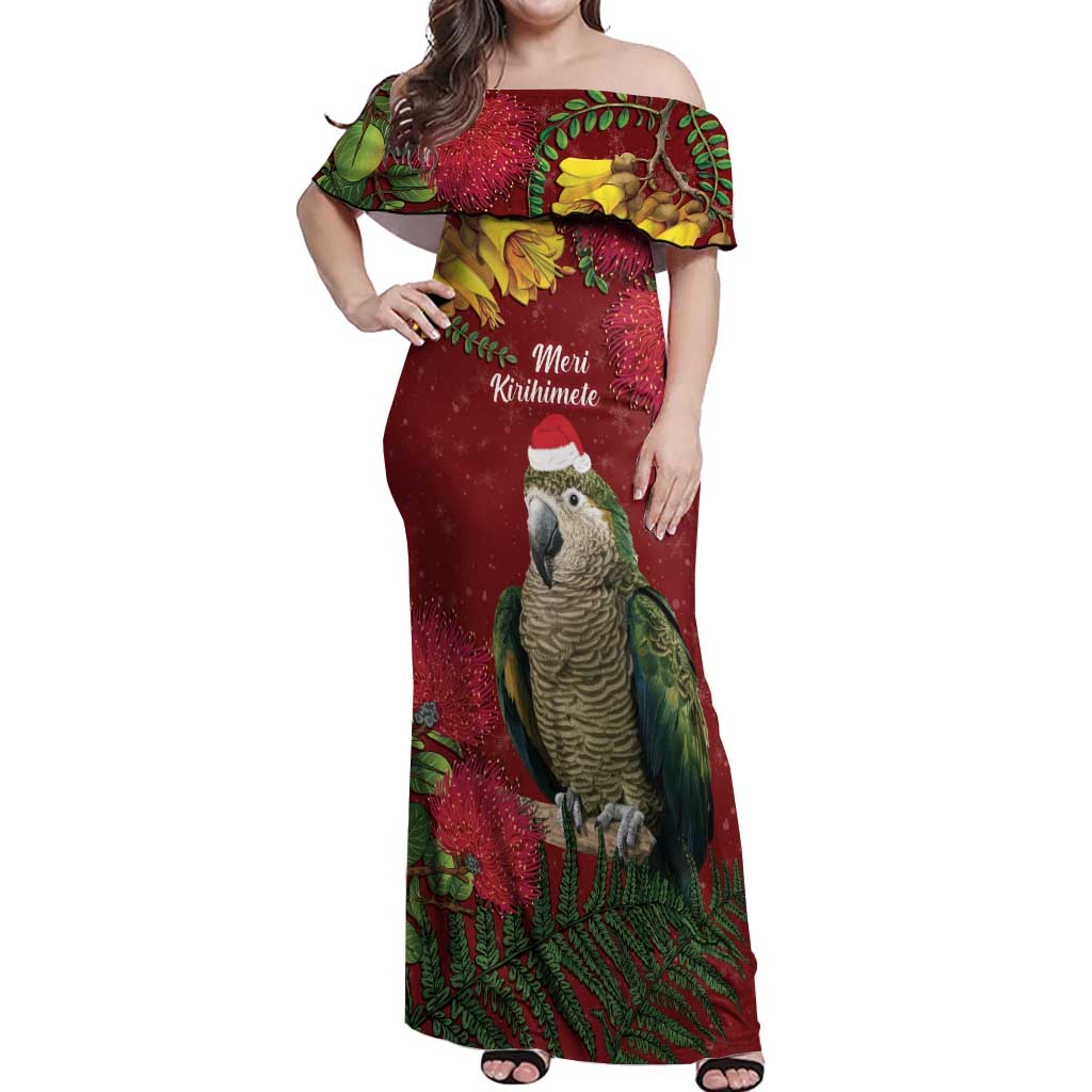 Kakapo Bird New Zealand Off Shoulder Maxi Dress Floral Christmas