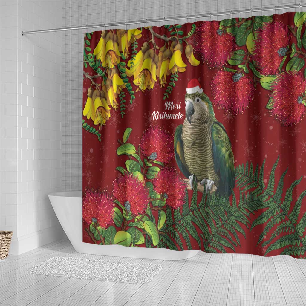 Kakapo Bird New Zealand Shower Curtain Floral Christmas