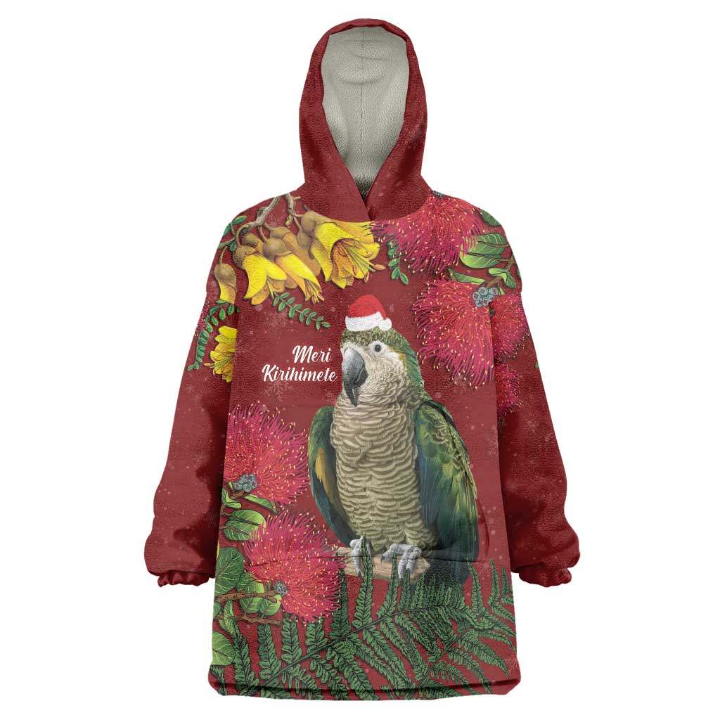 Kakapo Bird New Zealand Wearable Blanket Hoodie Floral Christmas