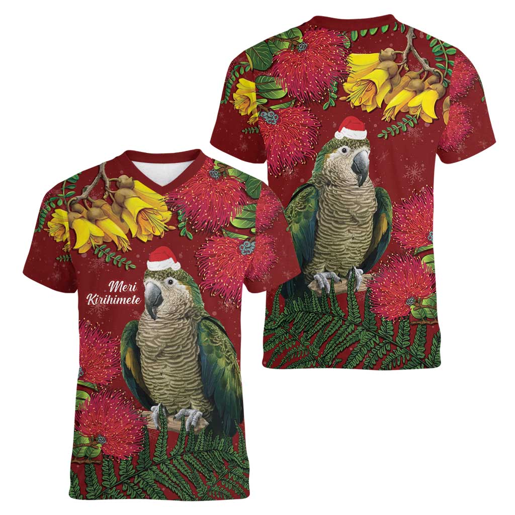Kakapo Bird New Zealand Women V-Neck T-Shirt Floral Christmas LT7 - Polynesian Pride