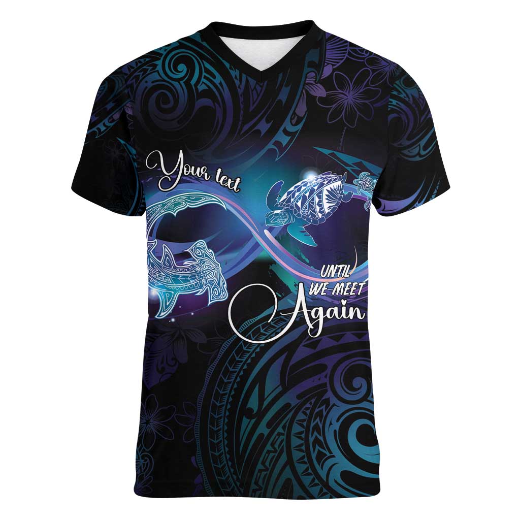 Polynesian Personalized Memorial Women V-Neck T-Shirt Oceanic Infinity Symbol - Until We Meet Again - Polynesian Pride