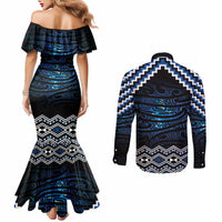 New Zealand Matariki Couples Matching Mermaid Dress and Long Sleeve Button Shirt Galaxy Styled Taniko