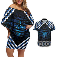 New Zealand Matariki Couples Matching Off Shoulder Short Dress and Hawaiian Shirt Galaxy Styled Taniko
