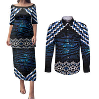 New Zealand Matariki Couples Matching Puletasi and Long Sleeve Button Shirt Galaxy Styled Taniko