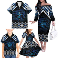 New Zealand Matariki Family Matching Off The Shoulder Long Sleeve Dress and Hawaiian Shirt Galaxy Styled Taniko