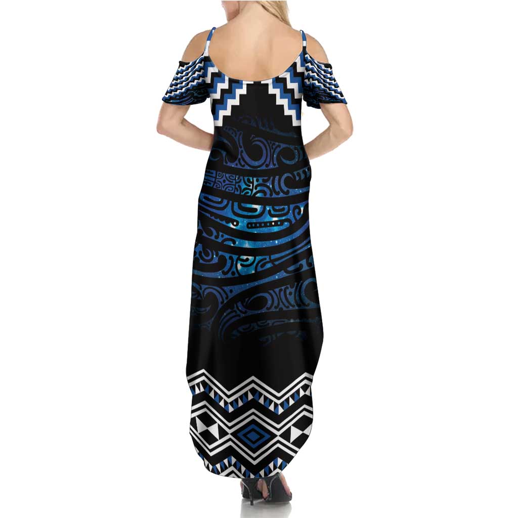 New Zealand Matariki Family Matching Summer Maxi Dress and Hawaiian Shirt Galaxy Styled Taniko