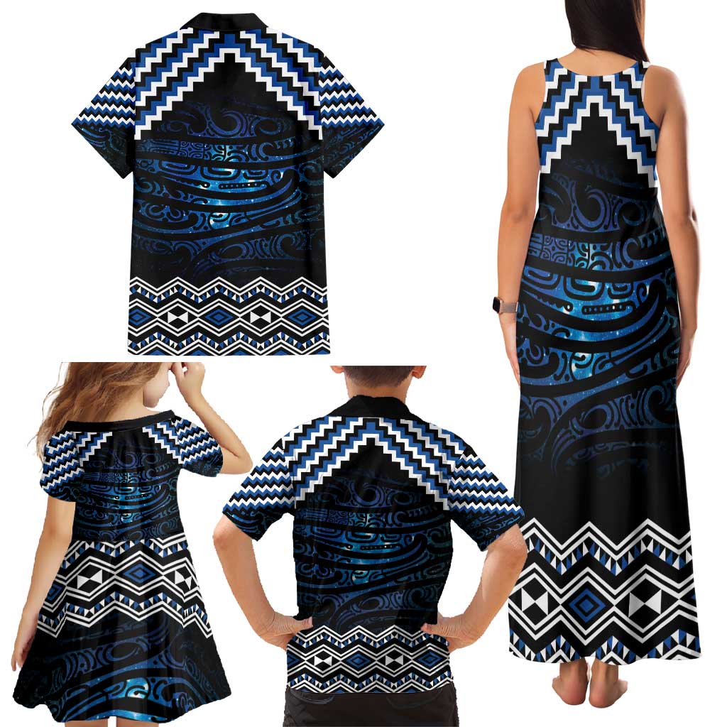New Zealand Matariki Family Matching Tank Maxi Dress and Hawaiian Shirt Galaxy Styled Taniko