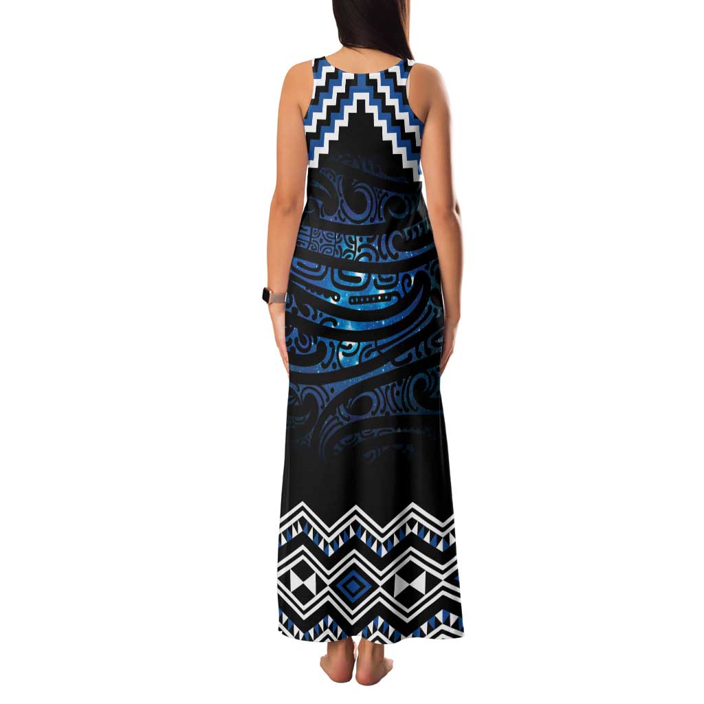 New Zealand Matariki Family Matching Tank Maxi Dress and Hawaiian Shirt Galaxy Styled Taniko