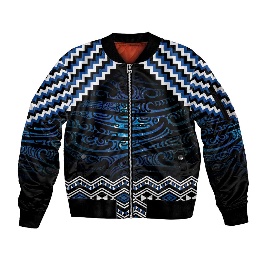 New Zealand Matariki Sleeve Zip Bomber Jacket Galaxy Styled Taniko