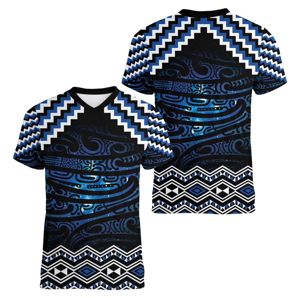 New Zealand Matariki Women V-Neck T-Shirt Galaxy Styled Taniko