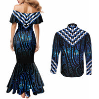 New Zealand Matariki Couples Matching Mermaid Dress and Long Sleeve Button Shirt Galaxy Poutama Motifs