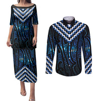 New Zealand Matariki Couples Matching Puletasi and Long Sleeve Button Shirt Galaxy Poutama Motifs