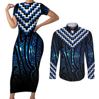 New Zealand Matariki Couples Matching Short Sleeve Bodycon Dress and Long Sleeve Button Shirt Galaxy Poutama Motifs