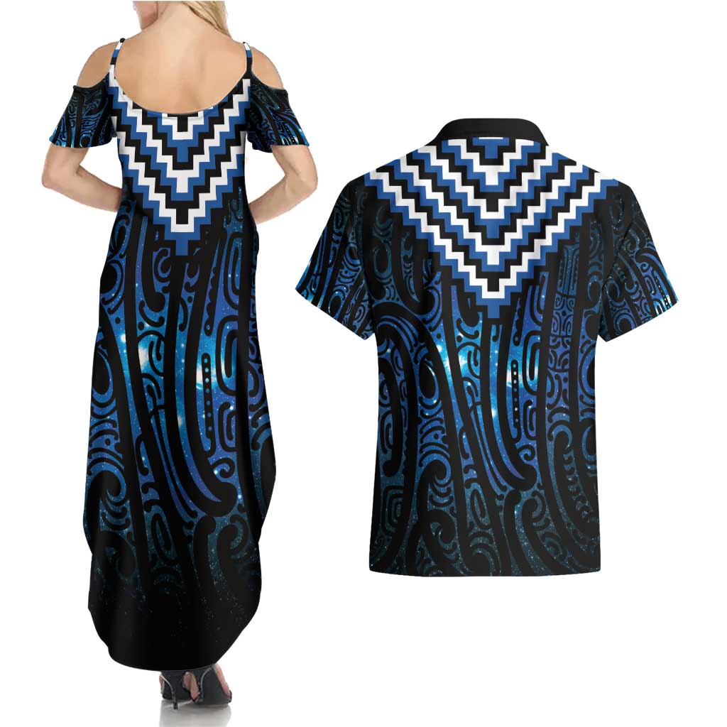 New Zealand Matariki Couples Matching Summer Maxi Dress and Hawaiian Shirt Galaxy Poutama Motifs