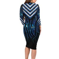 New Zealand Matariki Family Matching Long Sleeve Bodycon Dress and Hawaiian Shirt Galaxy Poutama Motifs