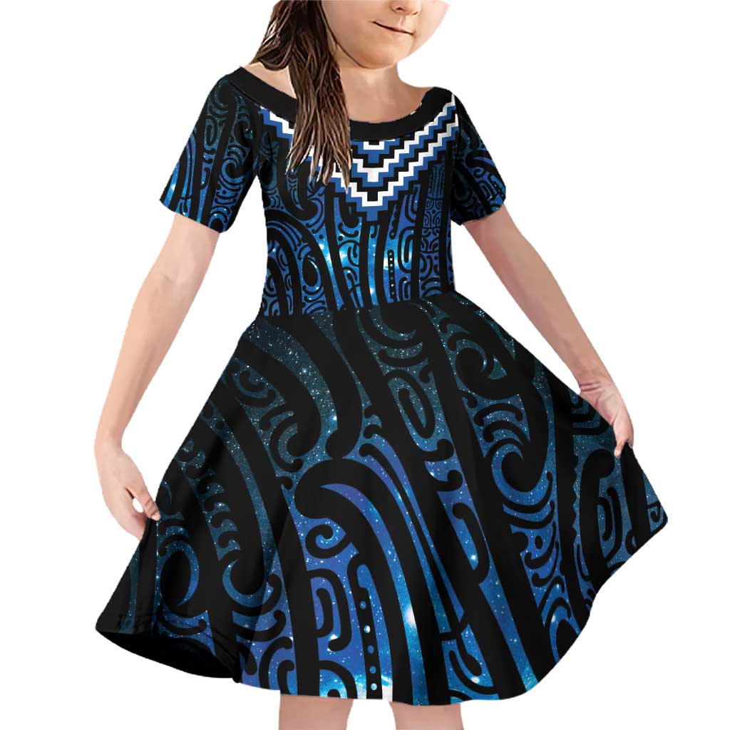 New Zealand Matariki Family Matching Off Shoulder Short Dress and Hawaiian Shirt Galaxy Poutama Motifs