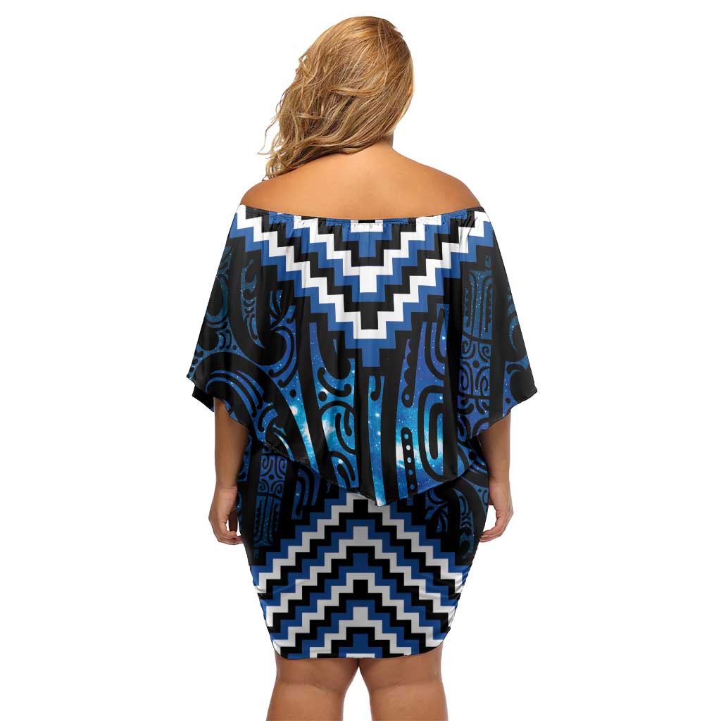 New Zealand Matariki Family Matching Off Shoulder Short Dress and Hawaiian Shirt Galaxy Poutama Motifs