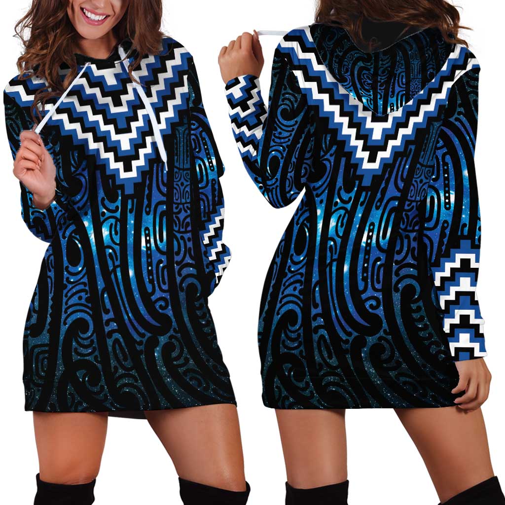 New Zealand Matariki Hoodie Dress Galaxy Poutama Motifs