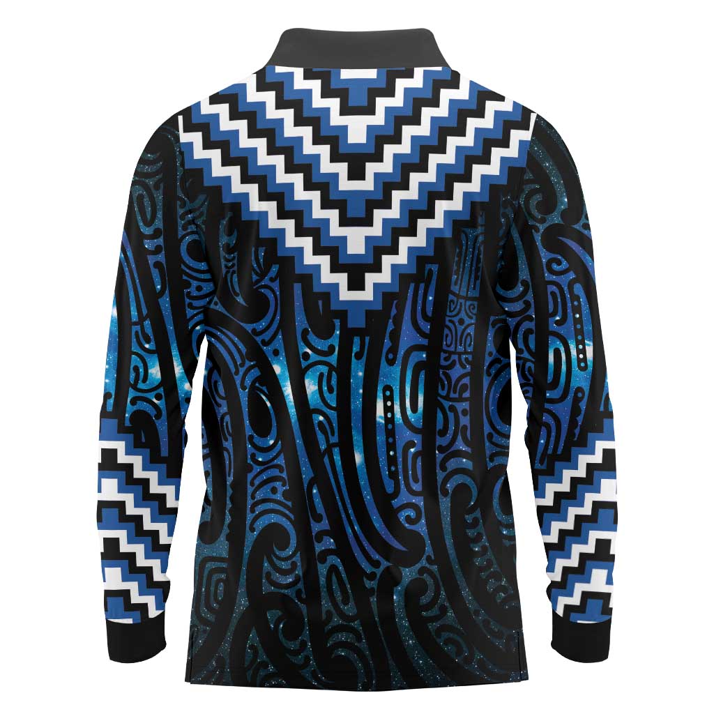 New Zealand Matariki Long Sleeve Polo Shirt Galaxy Poutama Motifs