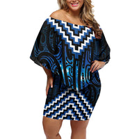 New Zealand Matariki Off Shoulder Short Dress Galaxy Poutama Motifs