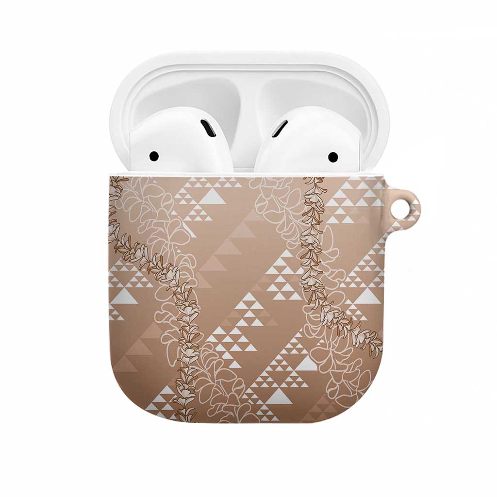 Hawaii Beige Kapa AirPods Case Vintage 'Ohe Kāpala Motifs Mix Plumeria Leis