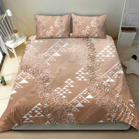 Hawaii Beige Kapa Bedding Set Vintage 'Ohe Kāpala Motifs Mix Plumeria Leis