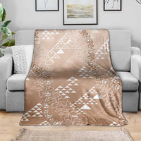Hawaii Beige Kapa Blanket Vintage 'Ohe Kāpala Motifs Mix Plumeria Leis