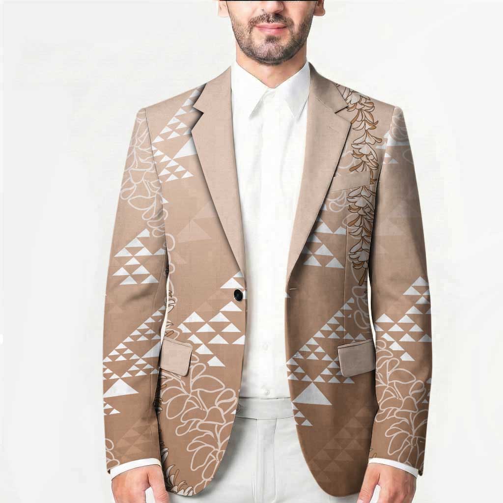 Hawaii Beige Kapa Blazer Vintage 'Ohe Kāpala Motifs Mix Plumeria Leis