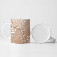 Hawaii Beige Kapa Ceramic Mug Vintage 'Ohe Kāpala Motifs Mix Plumeria Leis