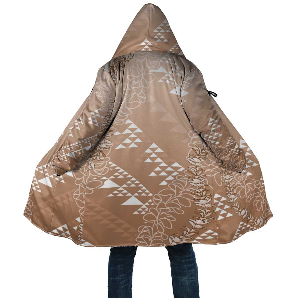 Hawaii Beige Kapa Cloak Vintage 'Ohe Kāpala Motifs Mix Plumeria Leis