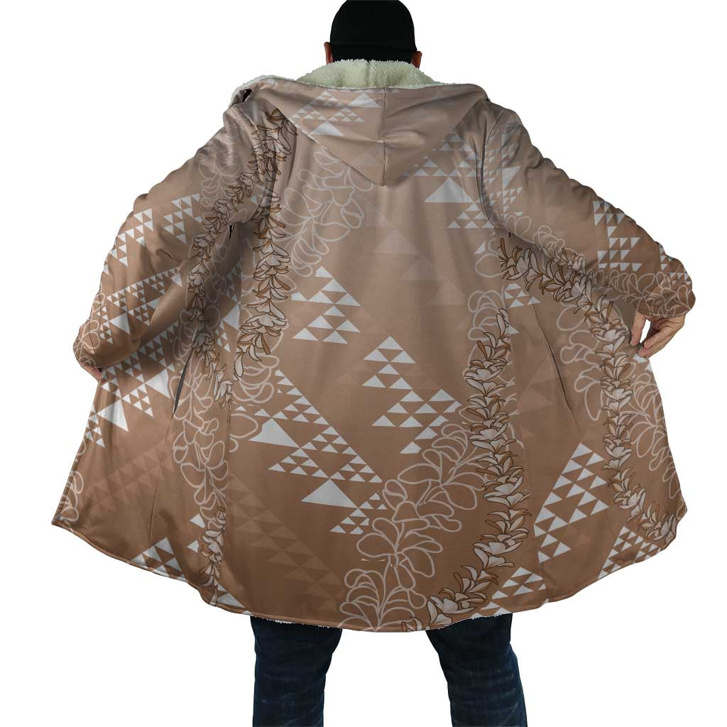 Hawaii Beige Kapa Cloak Vintage 'Ohe Kāpala Motifs Mix Plumeria Leis