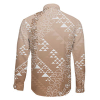 Hawaii Beige Kapa Family Matching Off The Shoulder Long Sleeve Dress and Hawaiian Shirt Vintage 'Ohe Kāpala Motifs Mix Plumeria Leis LT7 - Polynesian Pride