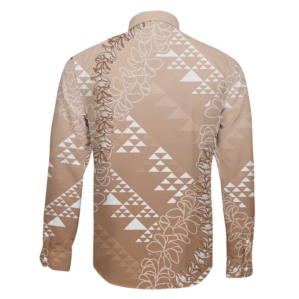 Hawaii Beige Kapa Family Matching Off Shoulder Short Dress and Hawaiian Shirt Vintage 'Ohe Kāpala Motifs Mix Plumeria Leis LT7 - Polynesian Pride