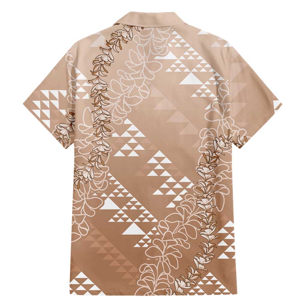 Hawaii Beige Kapa Family Matching Short Sleeve Bodycon Dress and Hawaiian Shirt Vintage 'Ohe Kāpala Motifs Mix Plumeria Leis LT7 - Polynesian Pride