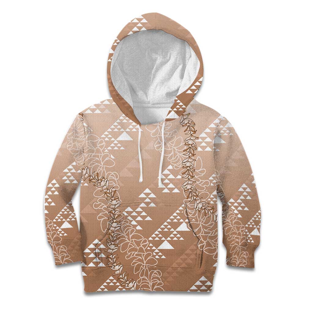 Hawaii Beige Kapa Kid Hoodie Vintage 'Ohe Kāpala Motifs Mix Plumeria Leis
