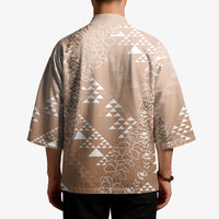 Hawaii Beige Kapa Kimono Vintage 'Ohe Kāpala Motifs Mix Plumeria Leis LT7 - Polynesian Pride