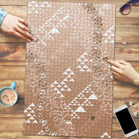 Hawaii Beige Kapa Puzzle Vintage 'Ohe Kāpala Motifs Mix Plumeria Leis