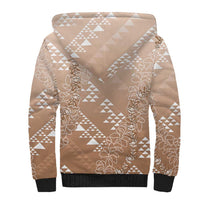 Hawaii Beige Kapa Sherpa Hoodie Vintage 'Ohe Kāpala Motifs Mix Plumeria Leis LT7 - Polynesian Pride