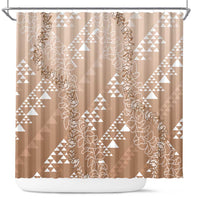 Hawaii Beige Kapa Shower Curtain Vintage 'Ohe Kāpala Motifs Mix Plumeria Leis