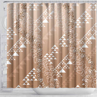 Hawaii Beige Kapa Shower Curtain Vintage 'Ohe Kāpala Motifs Mix Plumeria Leis