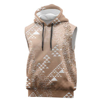 Hawaii Beige Kapa Sleeveless Hoodie Vintage 'Ohe Kāpala Motifs Mix Plumeria Leis